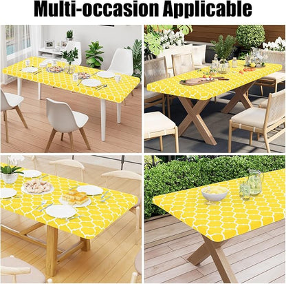 Smiry Picnic Fitted Table Cover, 8 Foot Flannel Backed Vinyl Tablecloth | Waterproof Elastic Stretch Table Cloth, Wipeable Plastic Tablecloth for Camping, Indoor & Outdoor (Yellow, 36" x 96")