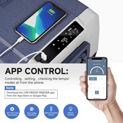 BODEGACOOLER 12 Volt Portable Refrigerator,64 Quart Car Fridge Dual Zone -4℉-68℉,60L Car Freezer APP Control,Electric Compressor Cooler 12/24V DC and 100-240V AC for RV,Camping,Travel,Truck,Vehicles