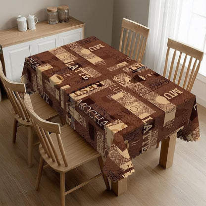 Coffee Theme Rectangular Tablecloth, Latte Coffee Table Cloth Washable Tablecloths Decorative Table Cover for Kitchen, Dining, or Parties 54x72 Inches