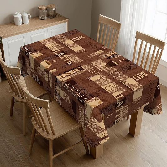 Coffee Theme Rectangular Tablecloth, Latte Coffee Table Cloth Washable Tablecloths Decorative Table Cover for Kitchen, Dining, or Parties 54x72 Inches