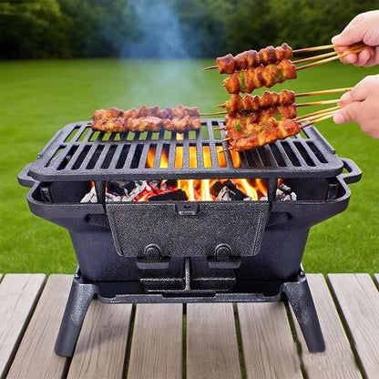 Cast Iron HibachiGrill Outdoor, Portable Cast Iron Charcoal Grill with Adjustable Air Vents - Compact for Outdoor Camping, Backyard BBQ, Picnics & Tailgating (Rectangle)