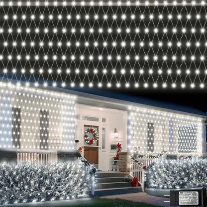 Pooqla Cool White Net Lights, 34.5X 5ft Christmas Lights Outdoor Clear Wire | 610 LED Large Net Mesh Lights Plug in, 8 Modes Waterproof Connectable Bushes Lights for Christmas Hedge Yard Decor