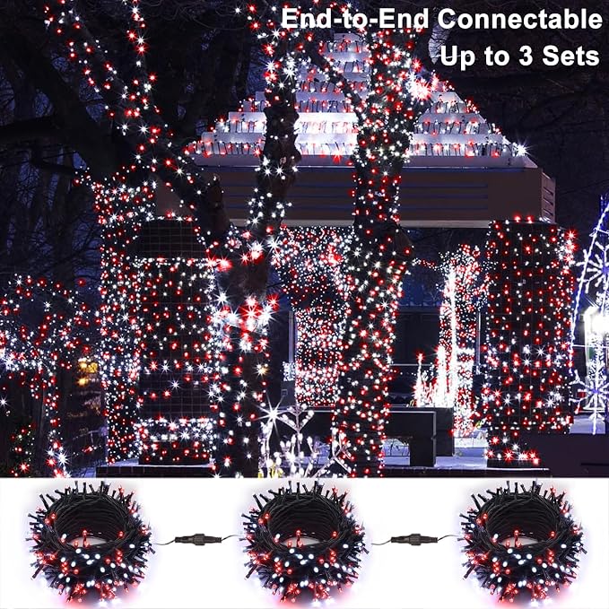 Brizled Red & White Christmas String Lights Indoor Outdoor, 78.74ft 240 LED | Connectable; 8 Modes; Waterproof; Timer; Twinkle Plug in Mini String Light for Xmas Tree Fireplace Party Valentine's Day