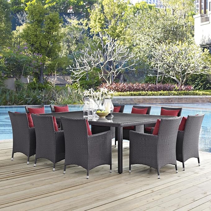 Modway Convene Collection 11-Piece Outdoor Patio Dining Set in Espresso Red