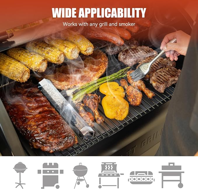 Z GRILLS Pellet Smoker Tube with 2 Hooks and Brush, 12" BBQ Billowing Smoke Mesh Stainless Steel for Cold/Hot Smoking