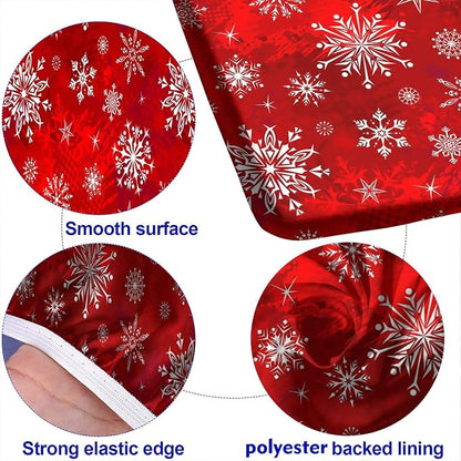 Christmas Picnic Fitted Tablecloth and Bench Covers, 3 Pieces Set, White Snowflakes on Red Background Print Elastic Edged Table Cover, 72x28 Inch, Table Cover for Indoor/Outdoor Picnic, BBQ and Dining