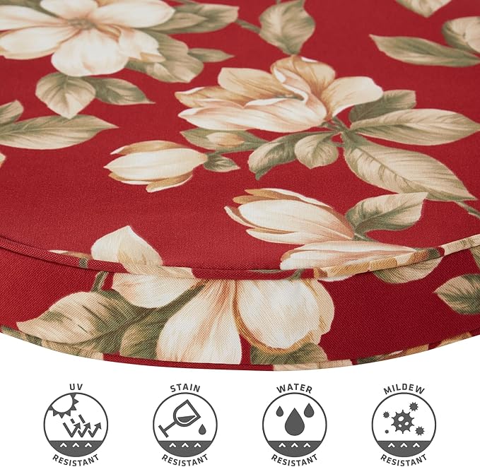 Set of 2 Outdoor 18 inch Round Patio Dining Chair Pads – Comfortable Fiber-Filled Seat Cushions with Ties, Reversible Polyester Fabric - Roma Floral