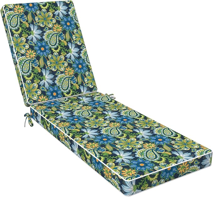 LVTXIII Outdoor Chaise Lounge Cushion 72x21x3 Inch, Water-Repellent Patio Seat Cushion with Ties & Hidden Zipper, Thick Foam Pad for Lawn Chair, Poolside, Patio Furniture, Bohemian Azure