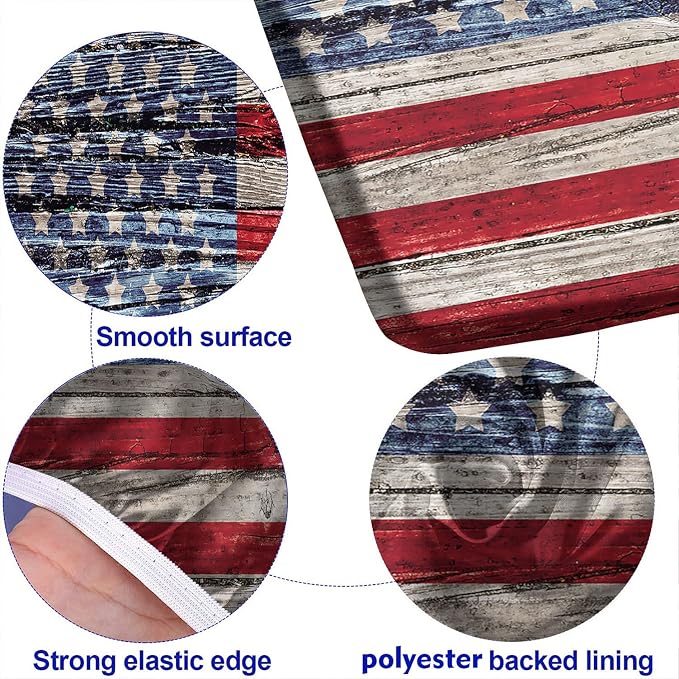 American Flag Picnic Fitted Tablecloth Benches Covers, 3 Pieces Set, Old Painted American Flag on Dark Wooden Fence Elastic Edged Table Cover, Great for Summer Spring Picnics Dinner Use, 72x28 In