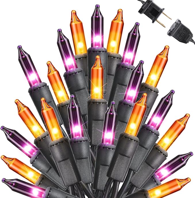 Orange & Purple Halloween Lights, 75ft 300 Count Incandescent String Light | UL Certified Connectable Mini Bulbs String Lights for Outdoor, Indoor, Garden, Porch, Party, Home, Halloween Decor