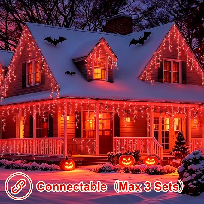 YEGUO 66ft 800 LED Icicle Lights Outdoor Waterproof, 160 Drops Halloween Lights Connectable, 8 Modes Icicle Christmas Light with Memory(Red)