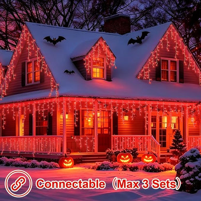 YEGUO 66ft 800 LED Icicle Lights Outdoor Waterproof, 160 Drops Halloween Lights Connectable, 8 Modes Icicle Christmas Light with Memory(Red)