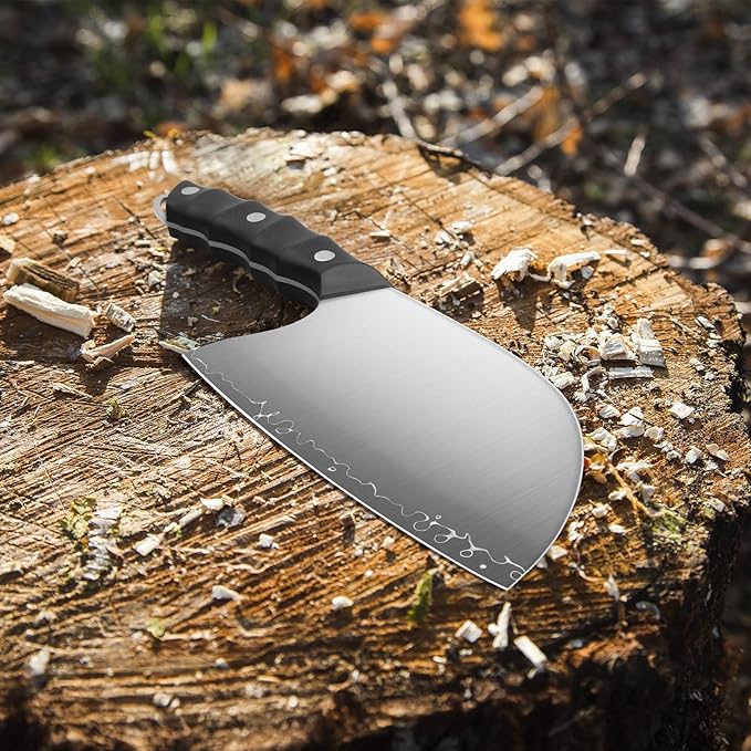 FINTISO Serbian Chef Knife, 6.5 Inch Hand Forged Meat Cleaver Knife with 5-Layer High Carbon Stainless Steel, Full Tang Outdoor-Proof G10 Handle, Ideal for Kitchen, Camping & BBQ Cooking