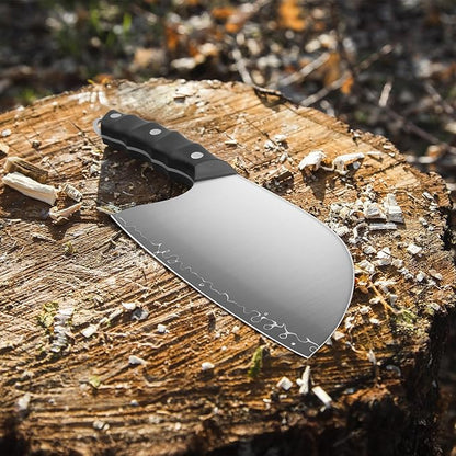 FINTISO Serbian Chef Knife, 6.5 Inch Hand Forged Meat Cleaver Knife with 5-Layer High Carbon Stainless Steel, Full Tang Outdoor-Proof G10 Handle, Ideal for Kitchen, Camping & BBQ Cooking