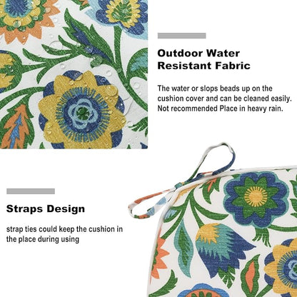 DYTXIII Set of 2 Outdoor Chair Cushions with Ties, Water Repellent Patio Chair Pads 17"x 16" for Outdoor Furniture, Round Corner Seat Cushions for Garden Yard Kitchen Fiesta Floral