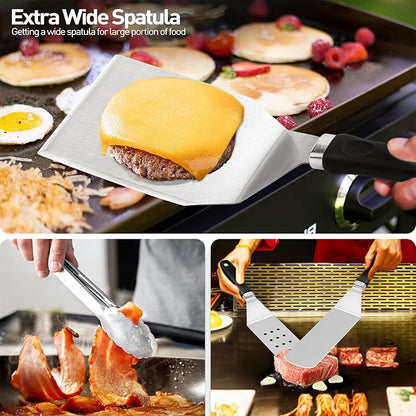 APSARAS USA 27pcs Griddle Accessories Kit for Blackstone, Grilling Accessories,Hibachi Enlarged Spatula Gift Set with Basting Cover,Flat Top Grill Accessories, Burger Press Patty Maker,Storage Bag