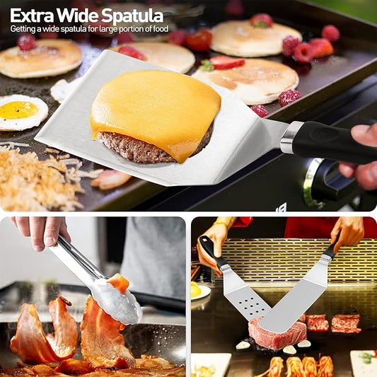 APSARAS USA 27pcs Griddle Accessories Kit for Blackstone, Grilling Accessories,Hibachi Enlarged Spatula Gift Set with Basting Cover,Flat Top Grill Accessories, Burger Press Patty Maker,Storage Bag
