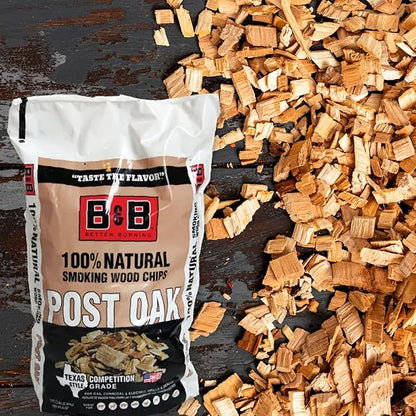 B&B Charcoal Smoking Chips 2-Pack – 180 cu in Bags of Premium Hardwood BBQ Smoking Chips – Perfect for Grilling, Smoking, and Adding Rich, Smoky Flavor to Meat, Fish, and Vegetables (2 Pack, Post Oak)