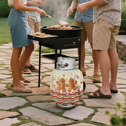 Gingerbread Man Propane Tank Cover 20lb Christmas Gas Tank Cylinder Cover for Outdoor Camping Yard Party Waterproof RV Gas Cylinder Storage Pocket Gift for Friends