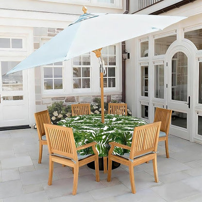 LVTXIII Outdoor Tablecloth with Umbrella Hole and Zipper, 60 Inch Water-Repellent Patio Table Cloth, Round Table Covers for Backyard Garden, Palm Green