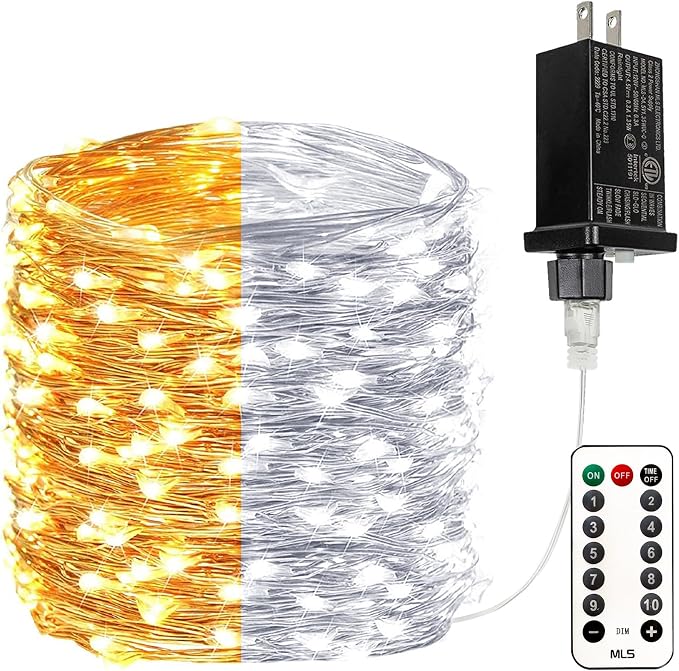 66FT 200 LED Fairy Lights with Remote, Plug in Twinkle Light Outdoor Indoor | Warm White to Cool White, 10 Modes, Timer, Dimmable, Memory, Waterproof Color Changing String Lights for Christmas Decoration