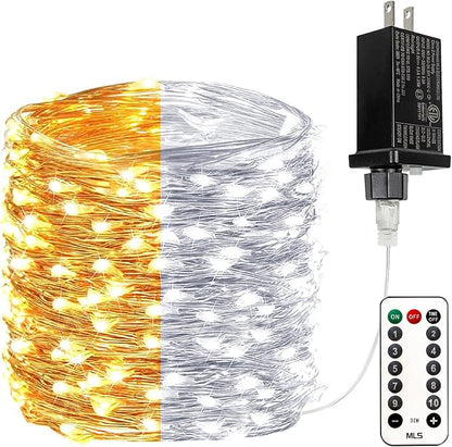 66FT 200 LED Fairy Lights with Remote, Plug in Twinkle Light Outdoor Indoor | Warm White to Cool White, 10 Modes, Timer, Dimmable, Memory, Waterproof Color Changing String Lights for Christmas Decoration