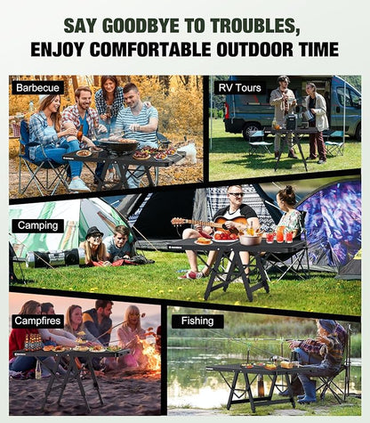 Raynesys Portable Folding Grill Table for Ourdoor, Camping, Picnic, BBQ | Foldable Grill Table with Mesh Desktop, 200lbs 3Ft Height Adjustable Metal Table, 35.4" L x 23.6" W