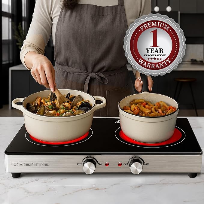 OVENTE Infrared Ceramic Double Burner, 1800W Hot Plate, Black BGI302GB (Pack of 3)