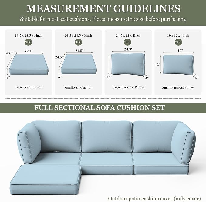 9 Pcs Outdoor Patio Cushions Covers Replacement Sets, Covers Only | 9 Pcs Patio Cushions Covers Replacement UV Resistant, Water Anti-Slip, Heavy-Duty Zippers for 5 Pcs Patio Furniture Set