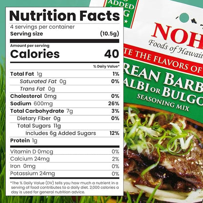 NOH Korean Barbecue (Kal Bi or Bulgogi) Seasoning Mix, 1.5 oz Packet (Pack of 12) - Authentic and Delicious Korean BBQ Seasoning for Sweet & Savory Kalbi (Galbi) or Bulgogi - No Added MSG - Made in USA