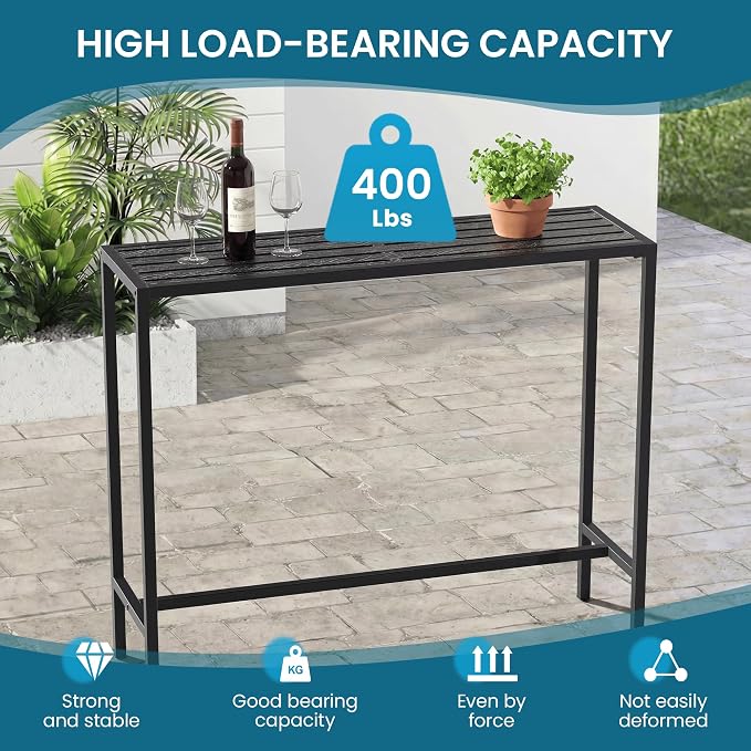 36" Outdoor Bar Height Table, Black Metal Frame with HDPE Top | Carbon steel frame, 400lbs Capacity. UV-Resistant, Easy Assembly, Adjustable Feet, for patio, hot tub, balcony, indoor