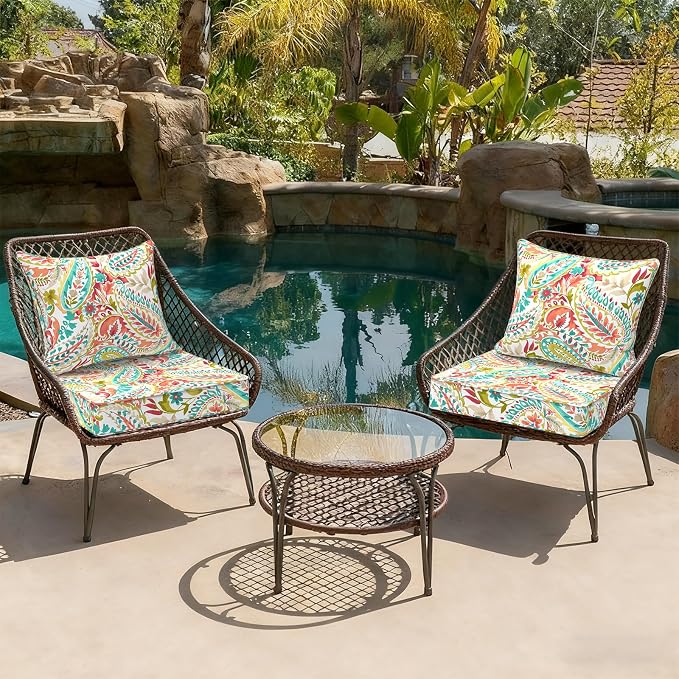 DYTXIII Outdoor Deep Seat Cushion Set, Water Repellent 22"x22" Patio Thick Cushions Replacement with Seat & Back Pillow for Patio Sofa, Wicker Chair, Couch - Pretty Paisley