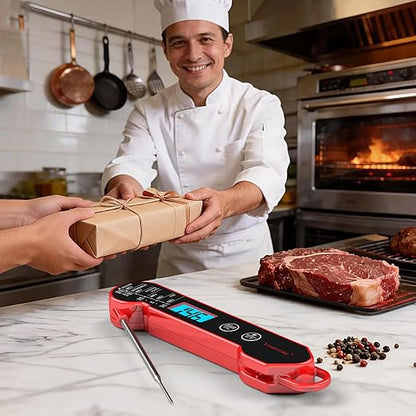 Professional Digital Meat Thermometer Instant Read Waterproof – Folding Probe Food Thermometer with Backlight & Calibration, Fast Read for BBQ, Grill, Deep Fry, Cooking, Liquids, Gift for Chef