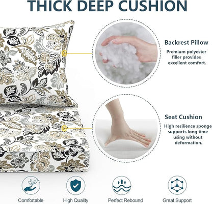 DYTXIII Outdoor Deep Seat Cushion Set, Water Repellent 24"x24" Patio Thick Cushions Replacement with Seat & Back Pillow for Patio Sofa, Wicker Chair, Couch - Dailey Tan