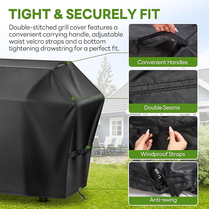 Grill Cover 60 Inch for Outdoor Gas BBQ Grill,Waterproof Fade Resistant Anti-UV Barbecue Grill Cover & Weather Protection BBQ Cover for Griddle Outdoor,Compatible with Weber Nexgrill Char-broil