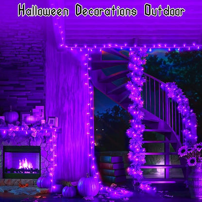 Solar Orange Lights for Halloween String Lights Outdoor Waterproof Total 100LED 33FT with 8 Modes for Yard/Patio/Tree, 16.4Ft*2, 50LED*2 for Halloween Decoration