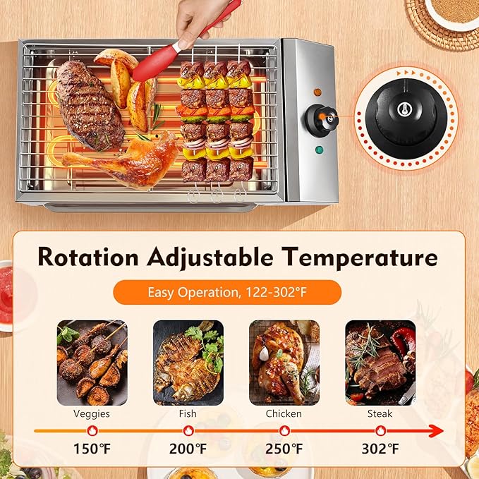 Countertop Electric BBQ Grill, 1800W Commercial Electric BBQ Grill Outdoor with Adjustable Temperature Range Practical Tray and Portable Commercial Non-Stick Barbecue Griddle Rack for Domestic Party