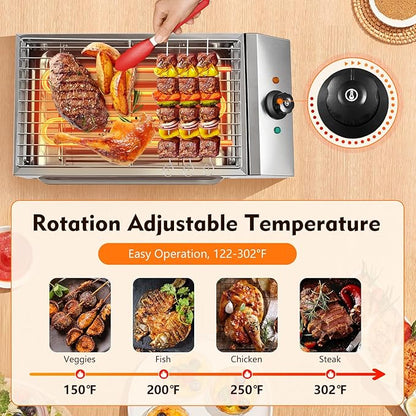 Countertop Electric BBQ Grill, 1800W Commercial Electric BBQ Grill Outdoor with Adjustable Temperature Range Practical Tray and Portable Commercial Non-Stick Barbecue Griddle Rack for Domestic Party