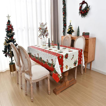 Christmas Tablecloth Heavy Duty Vinyl Red 54x72 inch Square Christmas Table Cloth Reusable Waterproof Foldable Plastic Tablecloths PVC Xmas Table Cover for New Year Party Decor