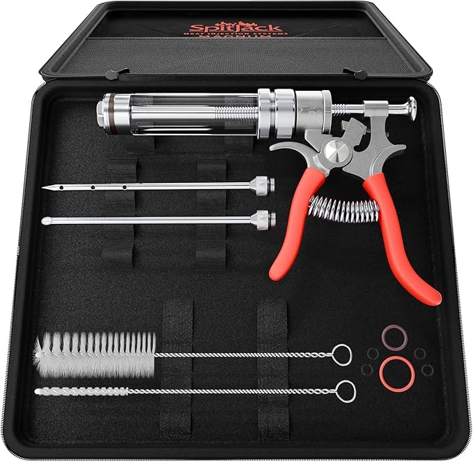SpitJack Magnum Meat Injector Gun, Made in USA, 50ml BBQ Marinade Injector with 2 Stainless Steel Needles for Brisket, Pork Butt, Turkey and Smoked Meat