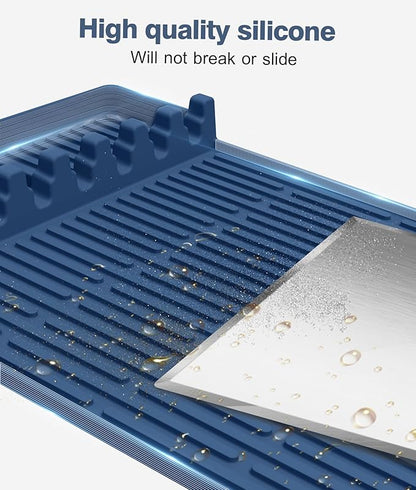 Silicone Grill Mat Compatible with Blackstone, BBQ Griddle Tools Mat with Drip Pad, Large Spatula Holder for Outdoor Kitchen Counter, Gifts for Men (Blue)