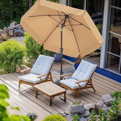 ABCCANOPY 7.5ft Scalloped Patio Umbrella, Outdoor Table Umbrella with Tilt and Crank, Fiberglass Ribs Deck Umbrella for Patio, Pool, Garden, Picnic (Tan)