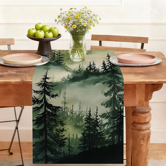 Mountain Forest Table Runner,Dining Decor for Kitchen Coffee Table Family Dinners Holiday Parties Wedding Events Decor(13x72 inch)