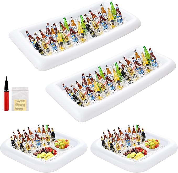 HBlife 2 Size 4-Pack Inflatable Cooler, Blow-Up Ice Trays for Food & Drinks | 49x24in Inflatable Cooler with Drain Outlet, Portable, Durable Material, Easy Clean, Outdoor Parties, Catering Events