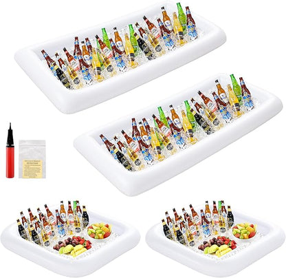 HBlife 2 Size 4-Pack Inflatable Cooler, Blow-Up Ice Trays for Food & Drinks | 49x24in Inflatable Cooler with Drain Outlet, Portable, Durable Material, Easy Clean, Outdoor Parties, Catering Events