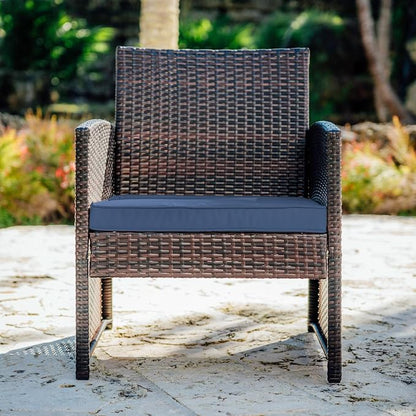 Nestl Wicker Patio Furniture Set - 3 Piece Bistro Table and Chairs Set of 2, Front Porch Furniture Set, Patio Chairs Set of 2, Outdoor Patio Set, Patio Conversation Sets (Brown/Navy)
