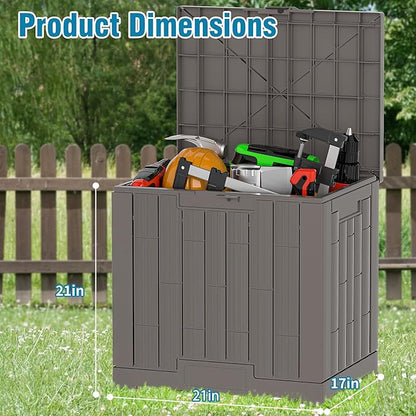 Outdoor Storage Box, 30 Gallon Resin Waterproof Deck Box, Lockable, Built-in Handle, Outside Storage Container for Patio, Garden and Garage