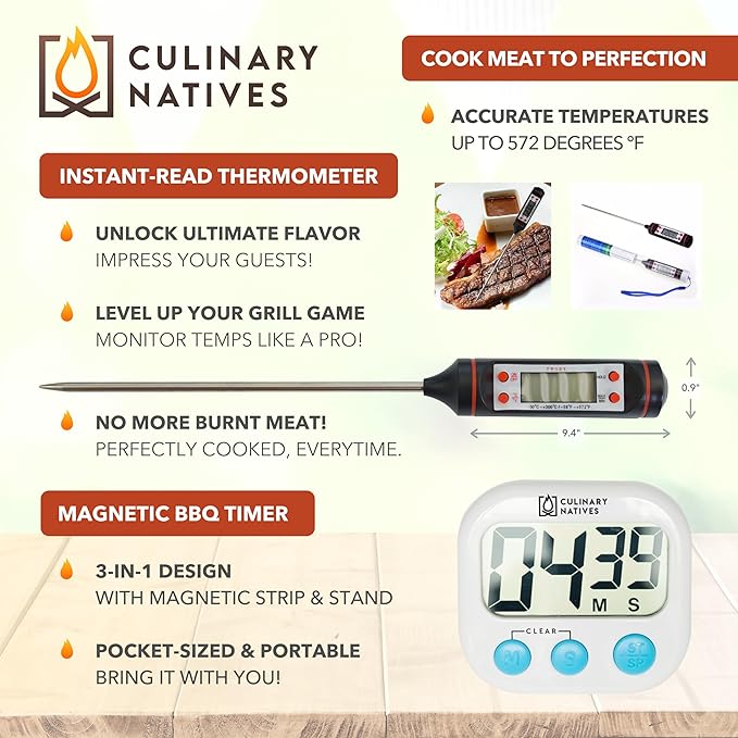 Ultimate 5-Piece BBQ Gift Kit | Smoker Gloves, Meat Claws, Instant-Read Thermometer, Timer & Brush | No.1 Heatproof Silicone Smoker Mitts & Pulled Pork Claws for Barbecue, Grilling, Smoking, Shredding