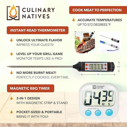 Ultimate 5-Piece BBQ Gift Kit | Smoker Gloves, Meat Claws, Instant-Read Thermometer, Timer & Brush | No.1 Heatproof Silicone Smoker Mitts & Pulled Pork Claws for Barbecue, Grilling, Smoking, Shredding