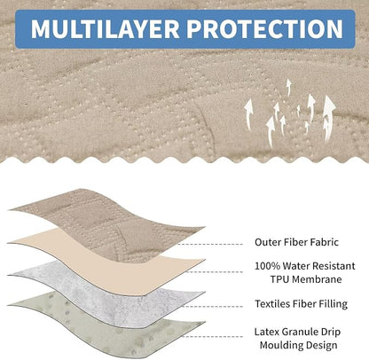 CUCRAF Non Slip Quilted Sofa Cover, Water Resistant Slipcover Furniture Protector for 3 Cushion Sofa Pet Friendly, Washable Couch Cover with Adjustable Elastic Straps (Large, Beige)